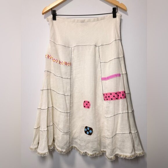 Isabel Monter Patchwork Linen Skirt Creamy/White size M approx - Picture 2 of 6